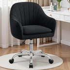 Home Office Desk Chair, Vanity Chair with Wheels, Adjustable Modern Velvet Makeup Chairs for Bedroom Living Room-Black (Silver Base)