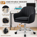 Home Office Desk Chair, Vanity Chair with Wheels, Adjustable Modern Velvet Makeup Chairs for Bedroom Living Room-Black (Silver Base)