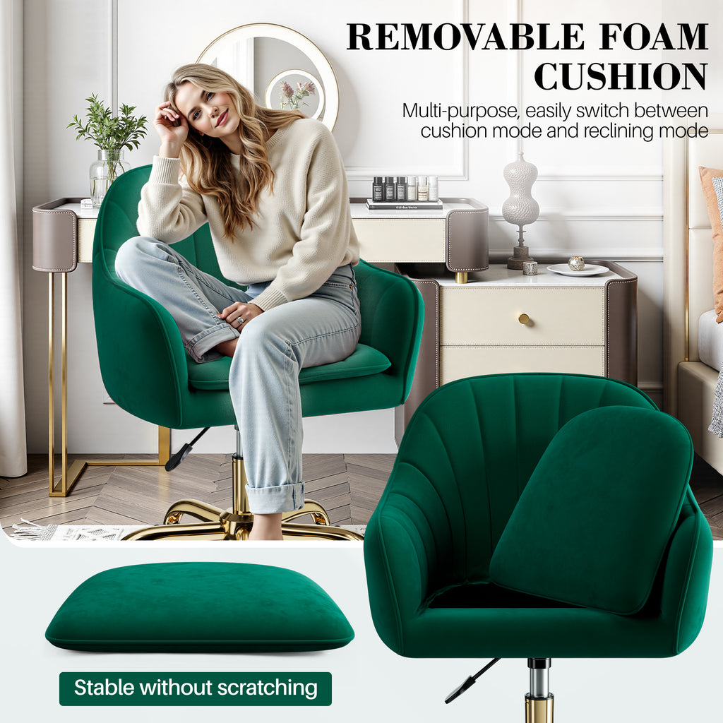 Vanity Chair with Wheels, Comfy Home Office Desk Chairs Adjustable Modern Velvet Makeup Vanity Chairs for Bedroom Living Room