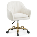 Vanity Chair with Wheels, Comfy Home Office Desk Chairs Adjustable Modern Velvet Makeup Vanity Chairs for Bedroom Living Room-Beige